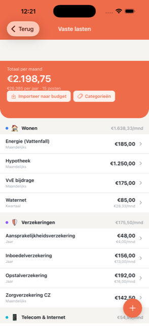 Vaste lasten in de GRIP-app